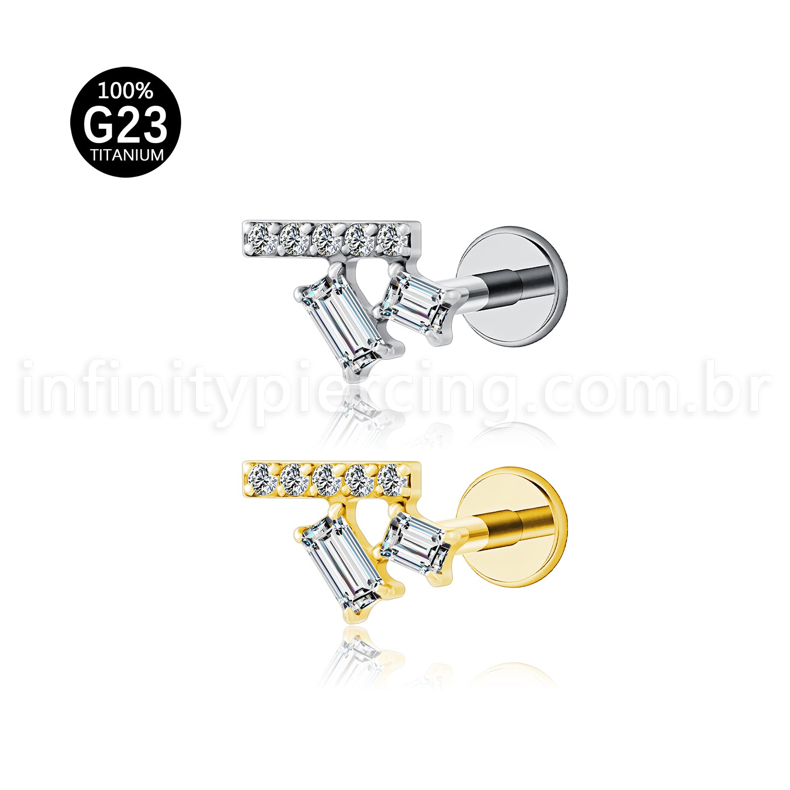 Piercing Labret Titânio Zircônia Cravejada